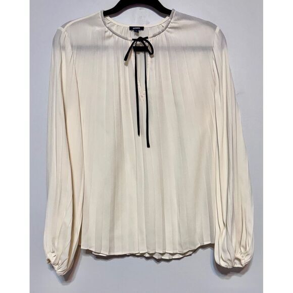 Express Conscious‎ Edit Pleated Blouse Sz S Eco Friendly Sustainable Bow Tie - Picture 1 of 5